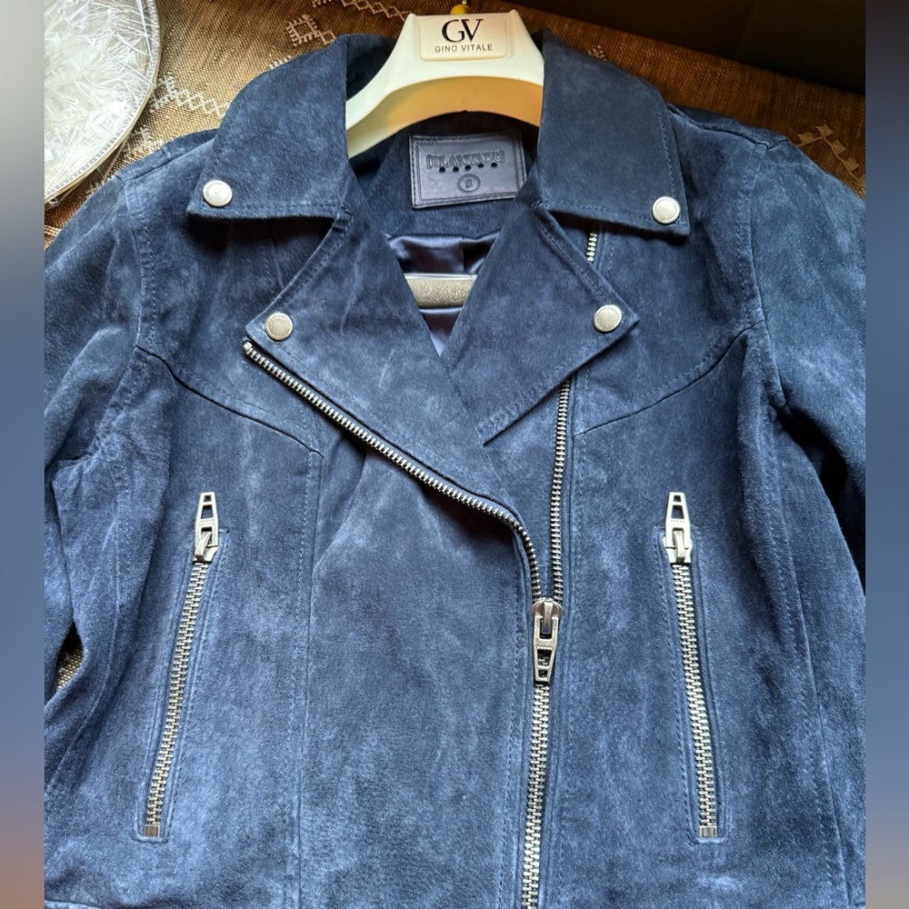 Blank NYC Sz 2 Beautiful Women's Blue Suede Biker Jacket Lots of Zippers (0731) - Picture 3 of 12